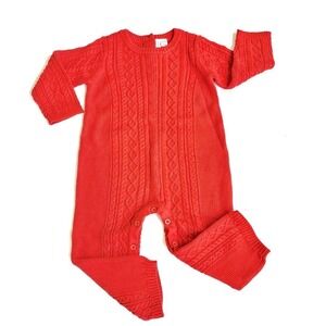 Janie & Jack 12-18 Months Red Cable Knit Romper NWT